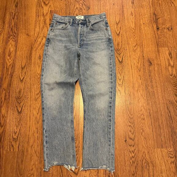 Agolde Denim - Agolde blue Riley 100% cotton raw hem 26 button fly high rise crop straight